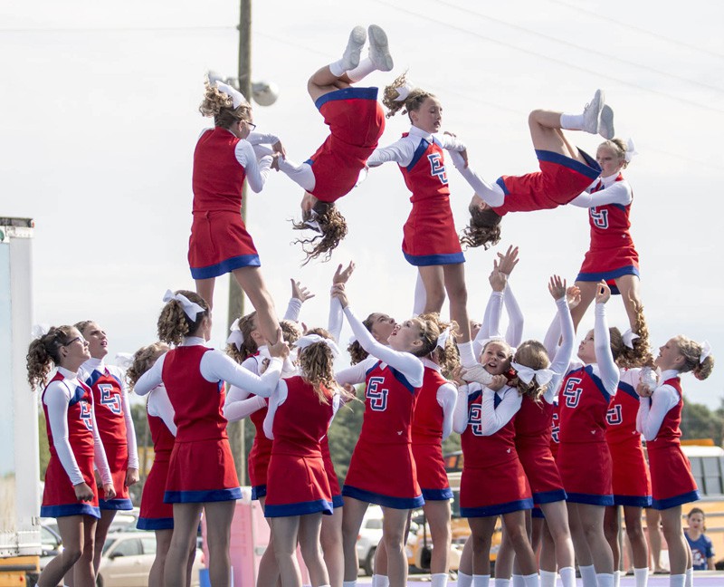 East Jay Middle School competed in the Indiana State Fair Cheerleading Competition at the Hoosier Lottery Grandstand Saturday. Jay County High School and West Jay County Middle School will continue to the finals in the evening. KAYTEE LORENTZEN / BSU JOURNALISM AT THE FAIR