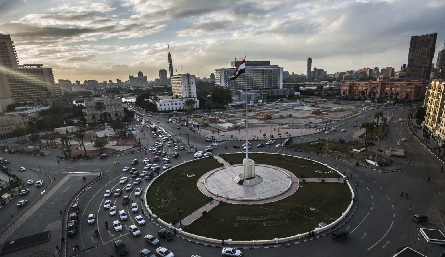 Cairo's Tahrir Square (seen here in January) isn't actually a square — it's a traffic circle. And today, years after it was the site of anti-government demonstrations, it's a beautifully manicured, sterile space.
