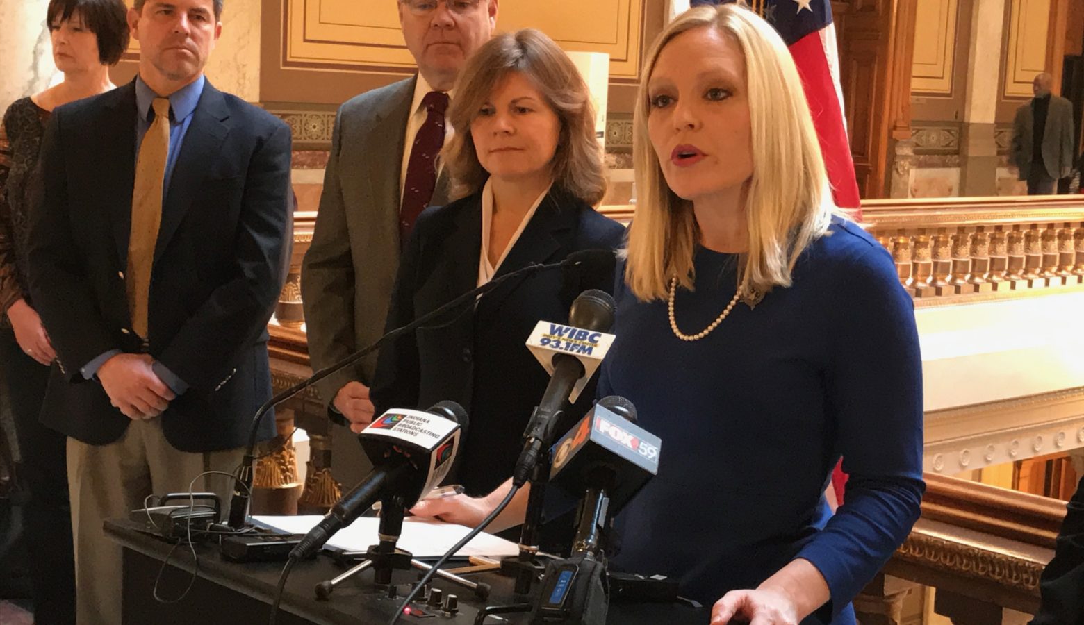Senator Erin Houchin (R-Salem) talks about her bill to help domestic violence victims get their cell phone and number out of their abuser's control. (Brandon Smith/IPB News)
