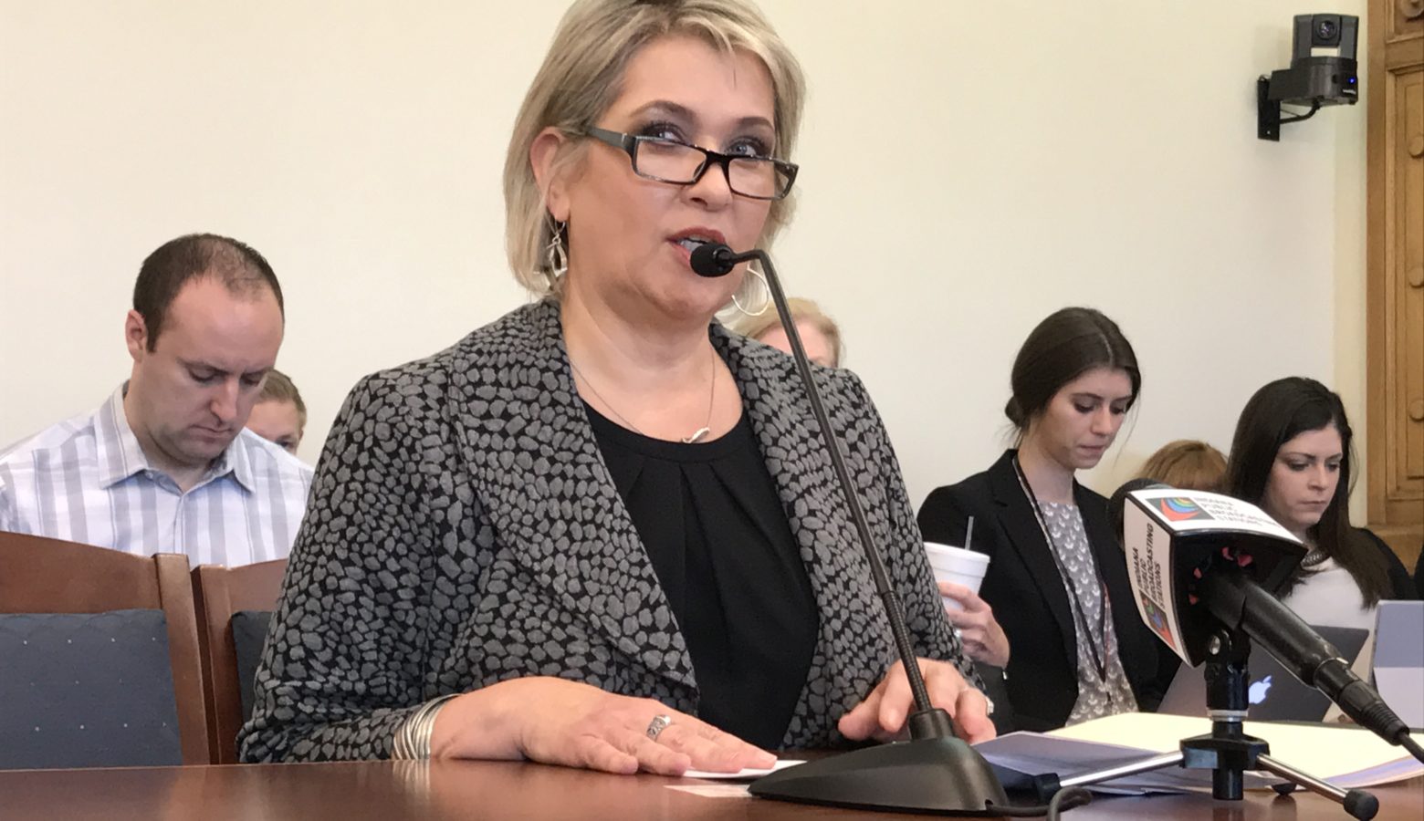 Rep. Cindy Kirchhofer (R-Beech Grove) discusses her telemedicine bill in a Senate committee hearing. (Brandon Smith/IPB News)