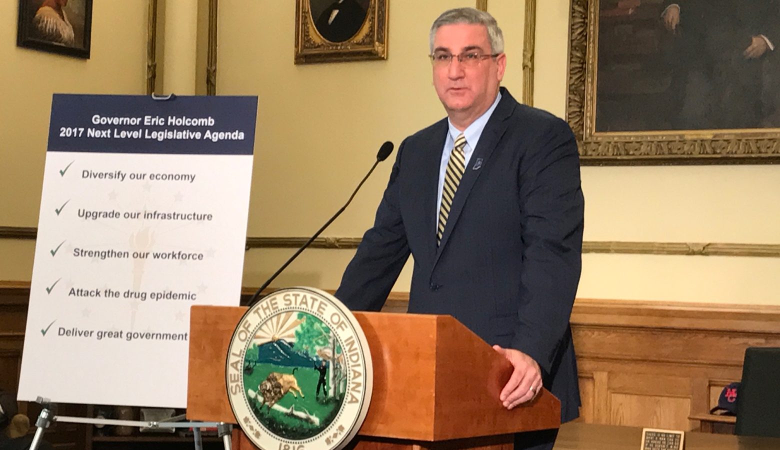 Governor Eric Holcomb discusses the results of the 2017 legislative session. (Brandon Smith/IPB News)