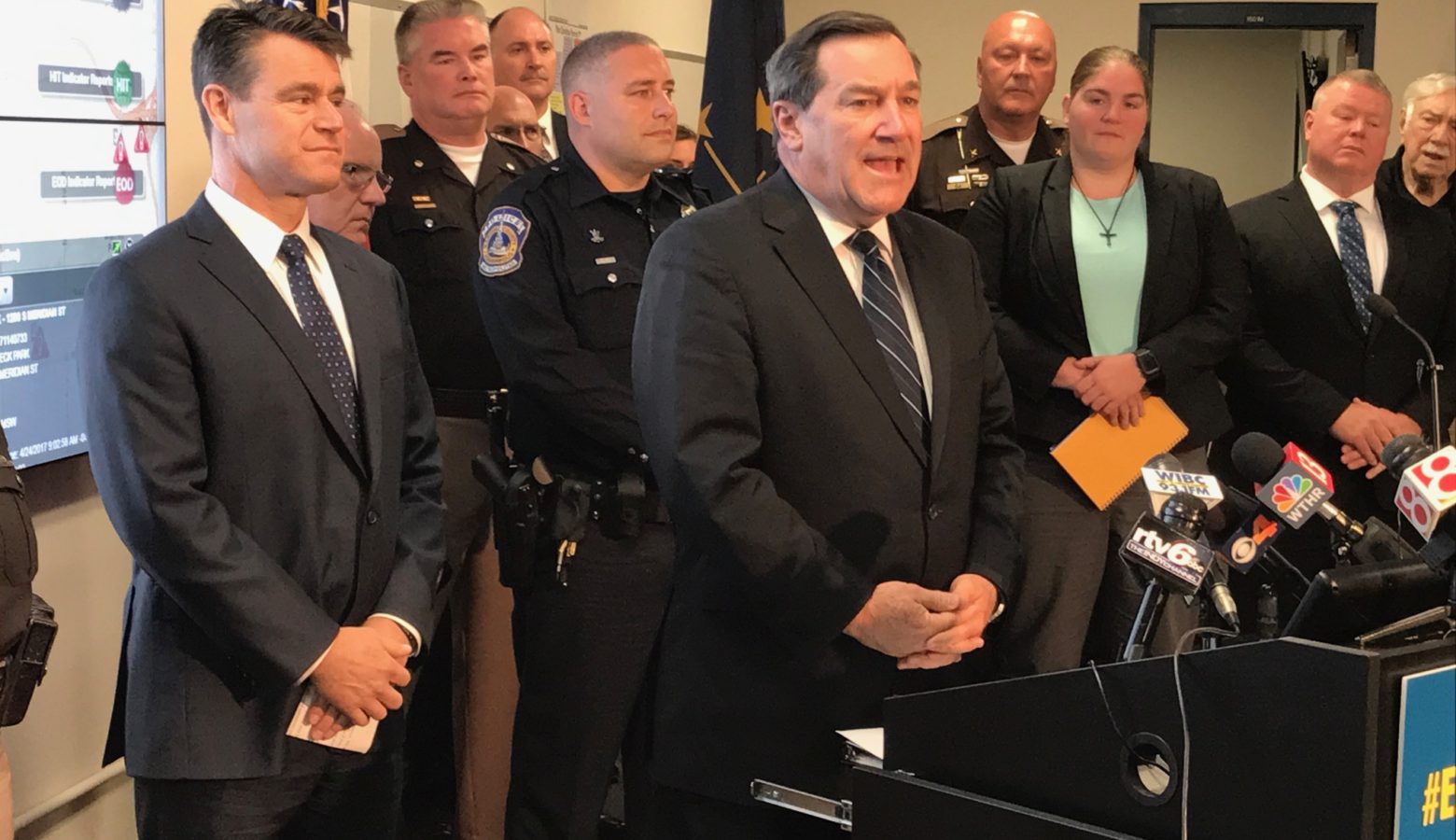 U.S. Senator Joe Donnelly (D-Indiana), center, and Sen. Todd Young (R-Indiana), left, say they will do anything they can to avoid a federal government shutdown. (Brandon Smith/IPB News)