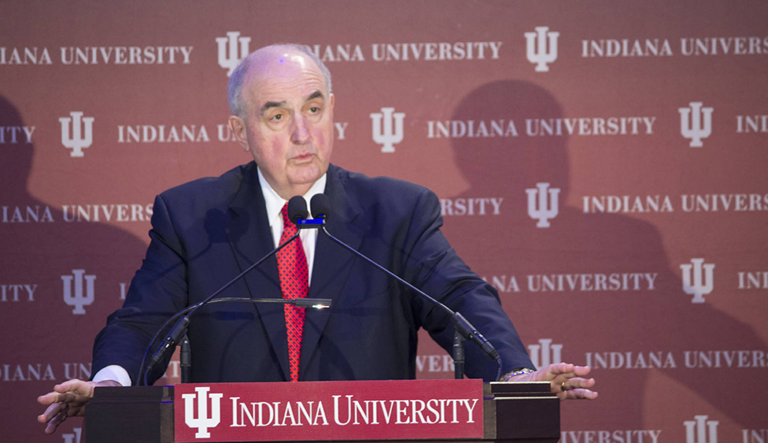 IU President Michael McRobbie announced the initiative in front of program partners at the Indiana State Museum in Indianapolis. (Nick Janzen/ IPB News)