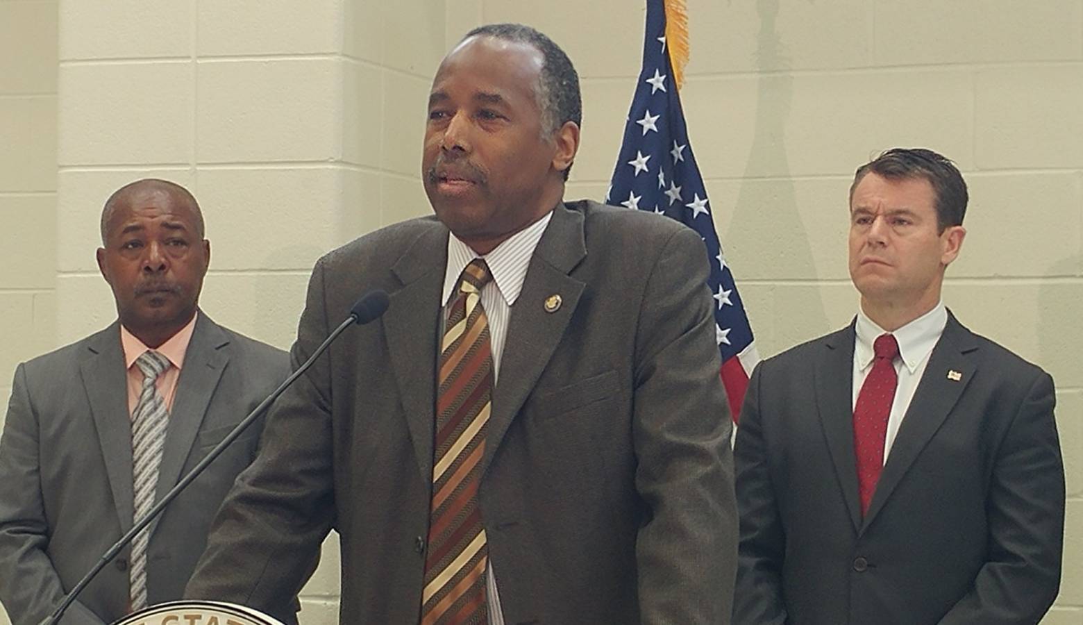 HUD Secretary Ben Carson speaks at a press conference following a meeting with residents in East Chicago. (Annie Ropeik/IPB News)