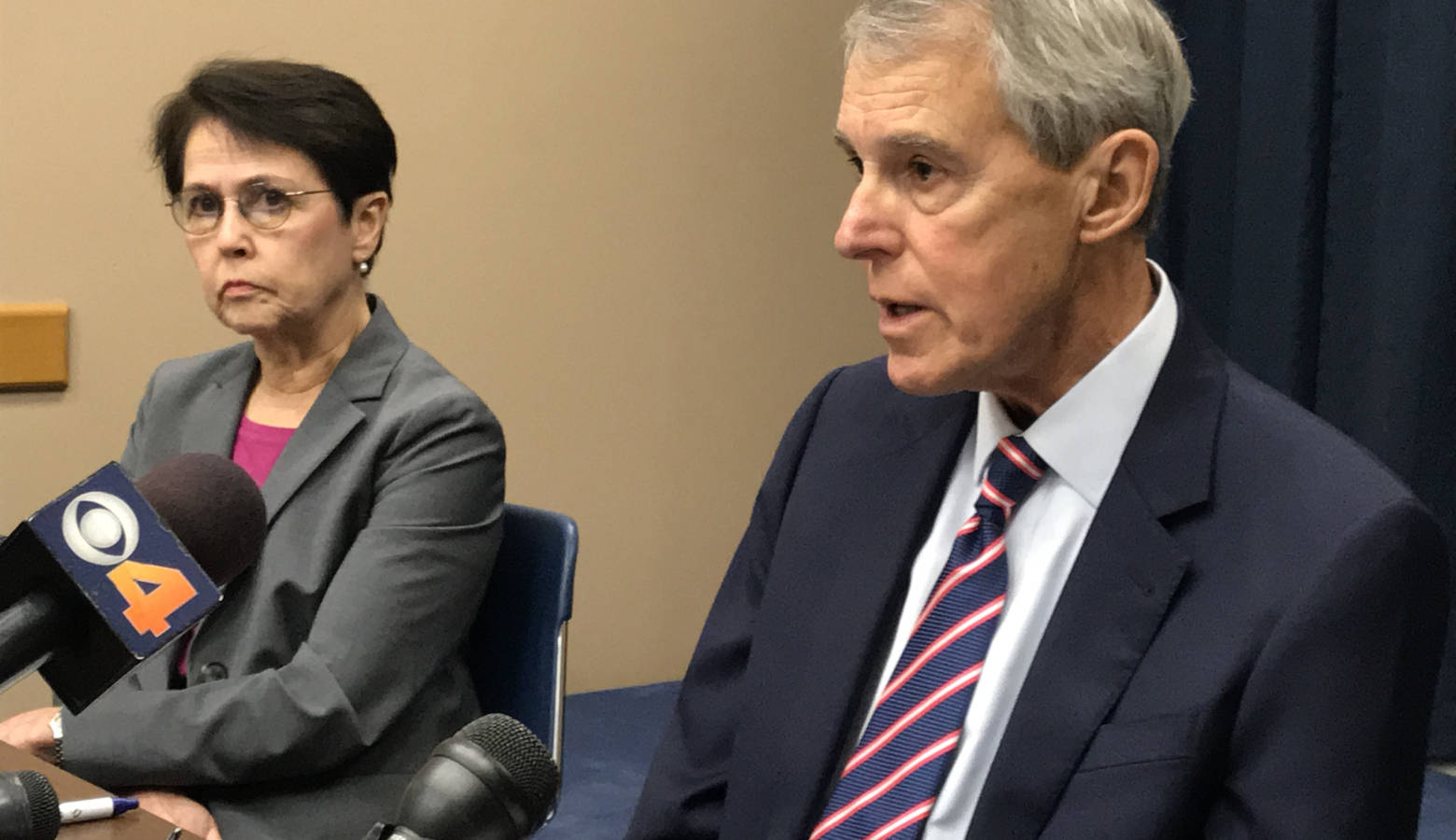 Consultants Sue Steib (left) and Paul Vincent stress feedback gathered so far doesn't mean the problems identified are statewide issues. (Brandon Smith/IPB News)