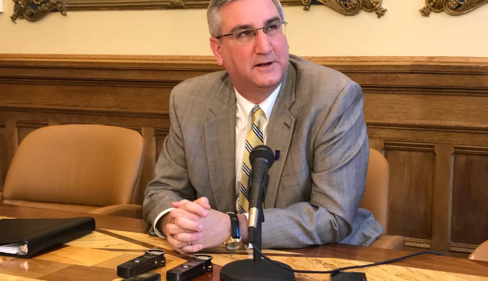 Gov. Eric Holcomb says the abortion reporting requirements bill does not restrict access to abortion. (Brandon Smith/IPB News)