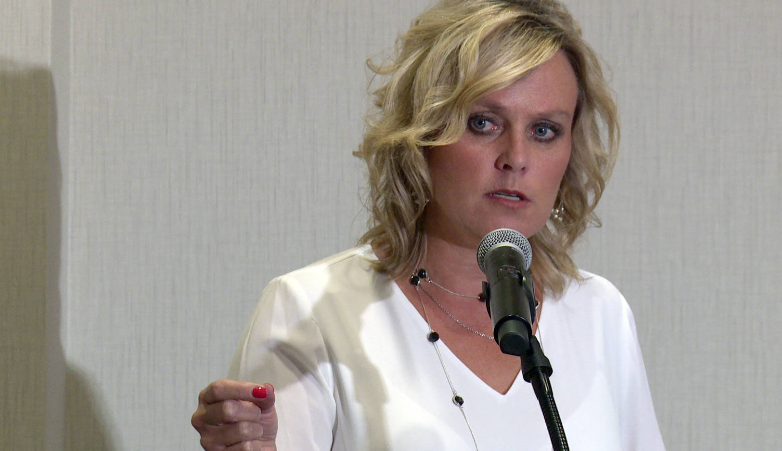 State Superintendent of Public Instruction Jennifer McCormick discusses school safety, following a roundtable Tuesday. (Lauren Chapman/IPB News)