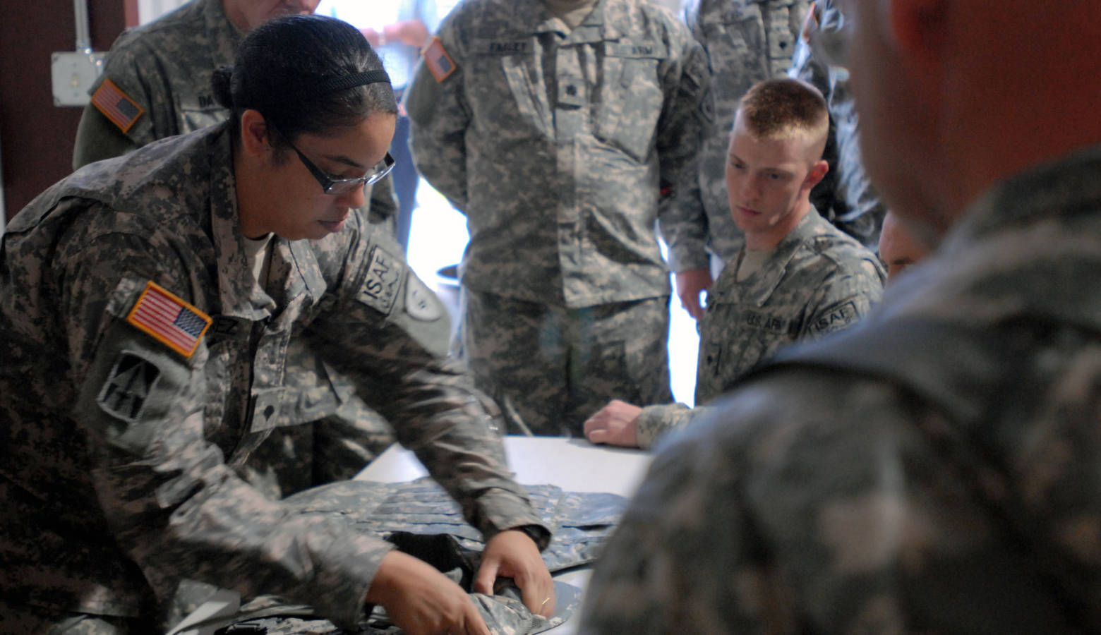 Indiana National Guard soldiers are issued equipment at Camp Atterbury. (Indiana National Guard)