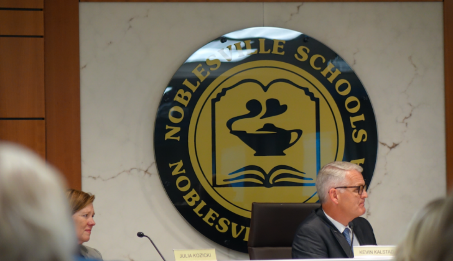 Noblesville School Board members listen as parents talk about safety concerns during a meeting on Tuesday, June 12, 2018 at the district office.