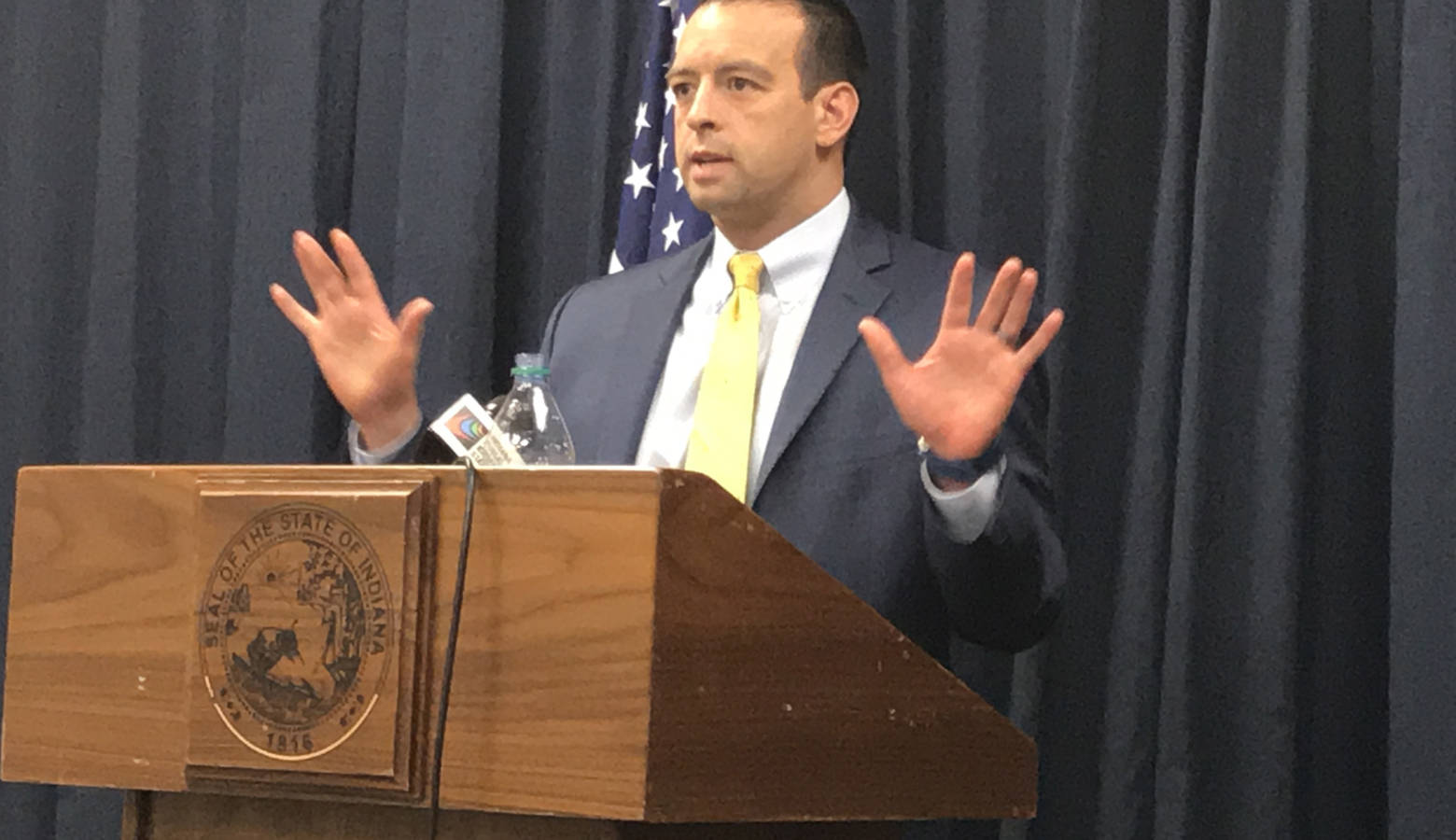 Office of Management and Budget Director Micah Vincent says Hoosiers should be happy the state doesn't rely on corporate taxes as that revenue source continues to decline. (Brandon Smith/IPB News)