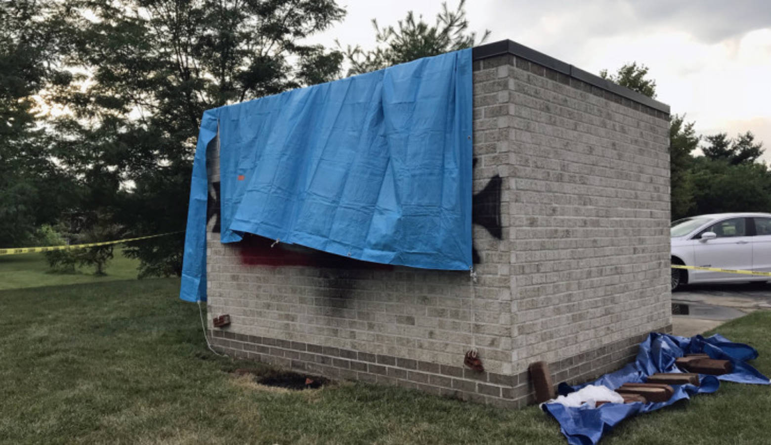 Anti-Semitic graffiti was spray-painted at Congregation Shaarey Tefilla in Carmel, on the bricks making up a shed for the synagogue's garbage container.