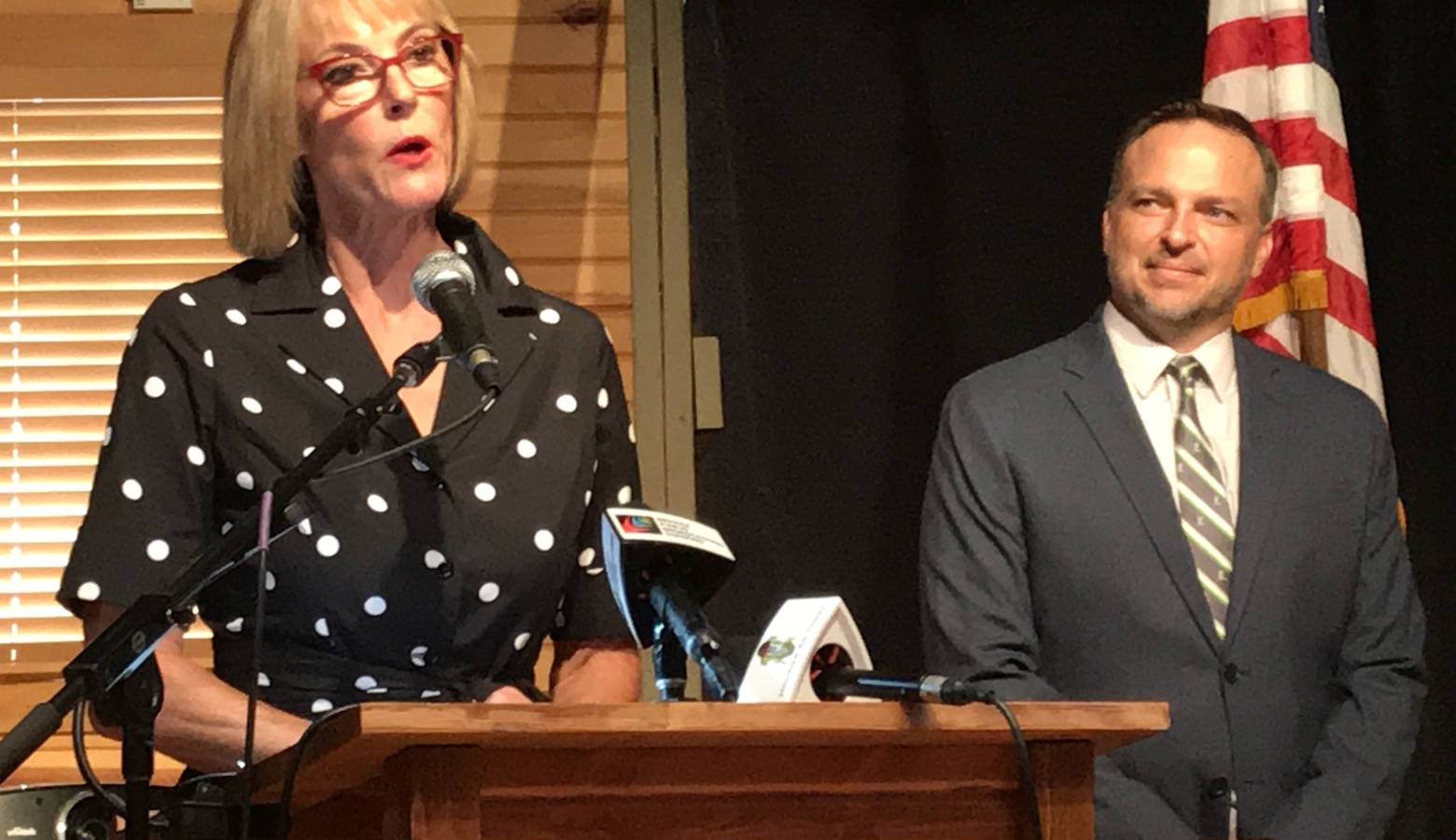 Lt. Gov. Suzanne Crouch announced the creation of a cabinet-level position to help expand affordable broadband solutions for rural communities. Scott Rudd, right, will serve as Director of Broadband Opportunities. (Brandon Smith/IPB News)