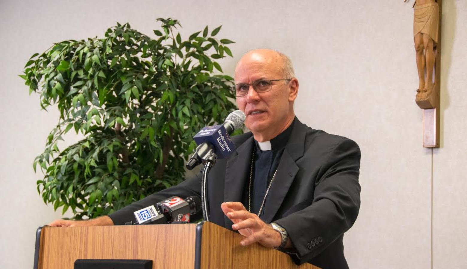 Bishop Kevin Rhoades at a recent press conference in Fort Wayne regarding the Pennsylvania grand jury report on child sex abuse in the Catholic Church.