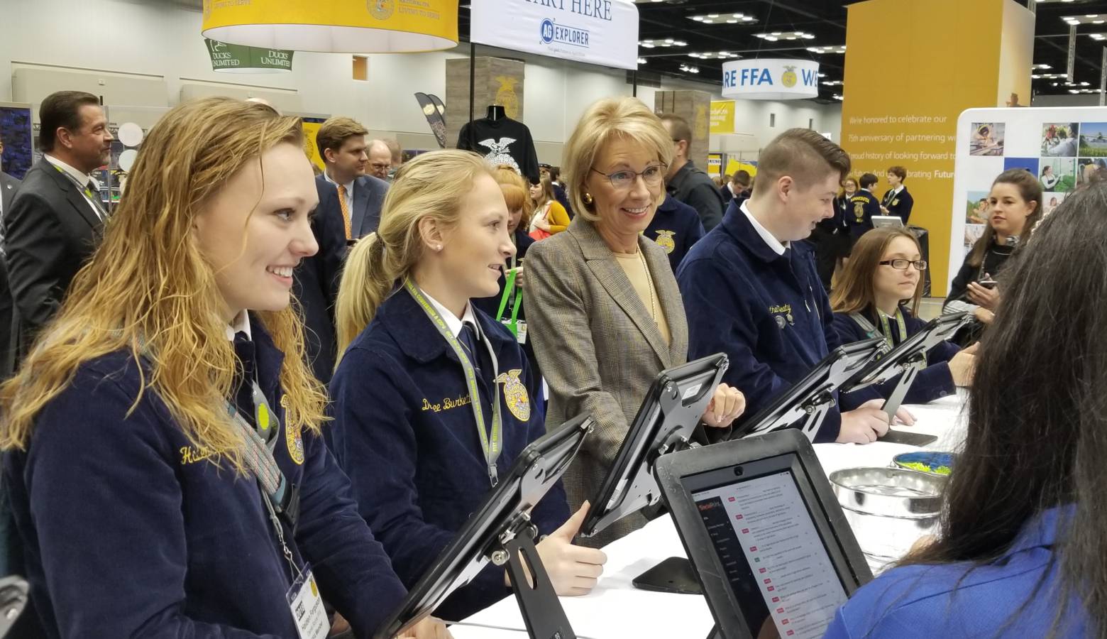 US Secretary of Education Betsy DeVos met with FFA students at this week’s national convention, to support career exploration in agriculture. (Jeanie Lindsay/IPB News)