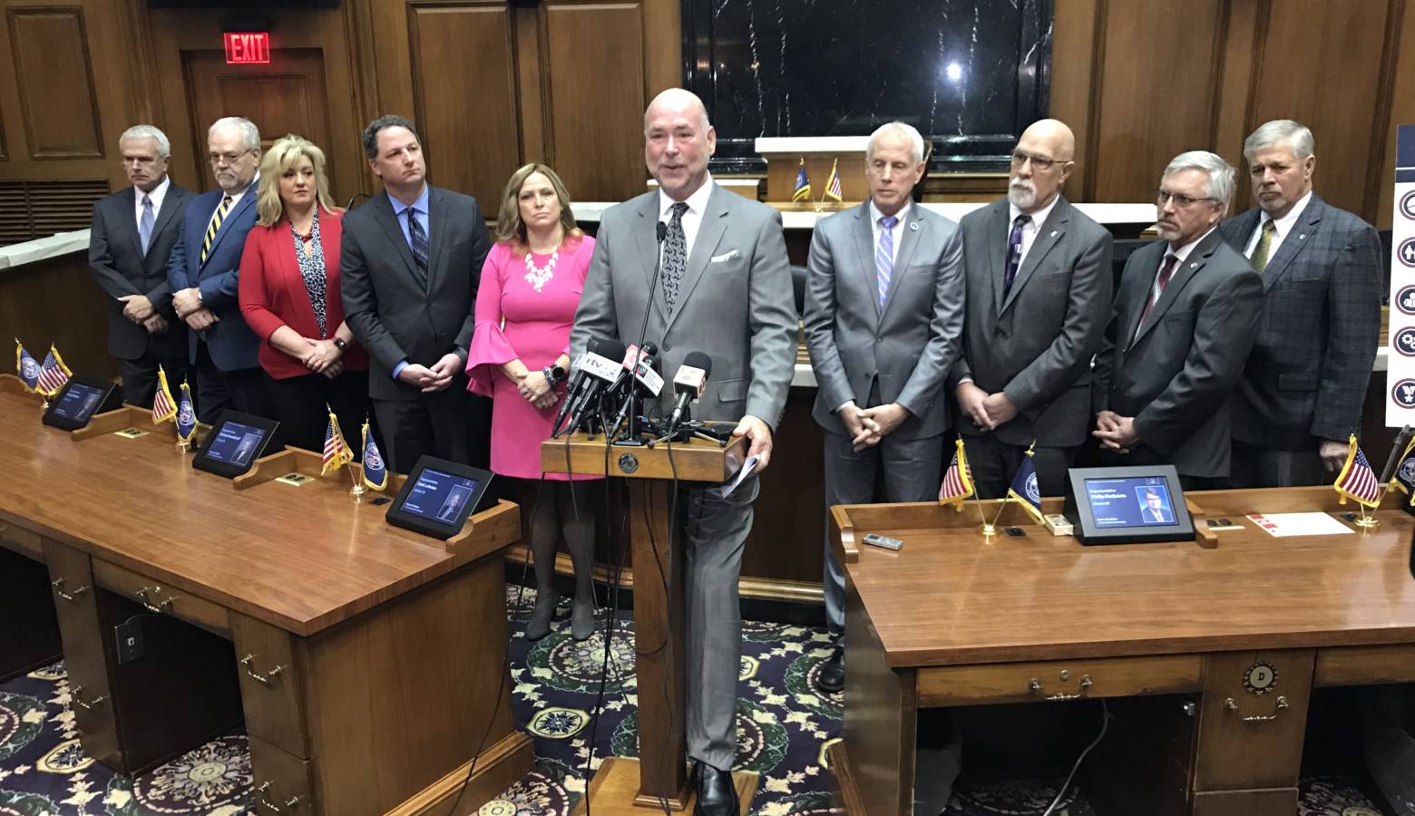 Members of the Indiana House Republican Caucus present their 2019 legislative agenda. (Steve Burns/WTIU)