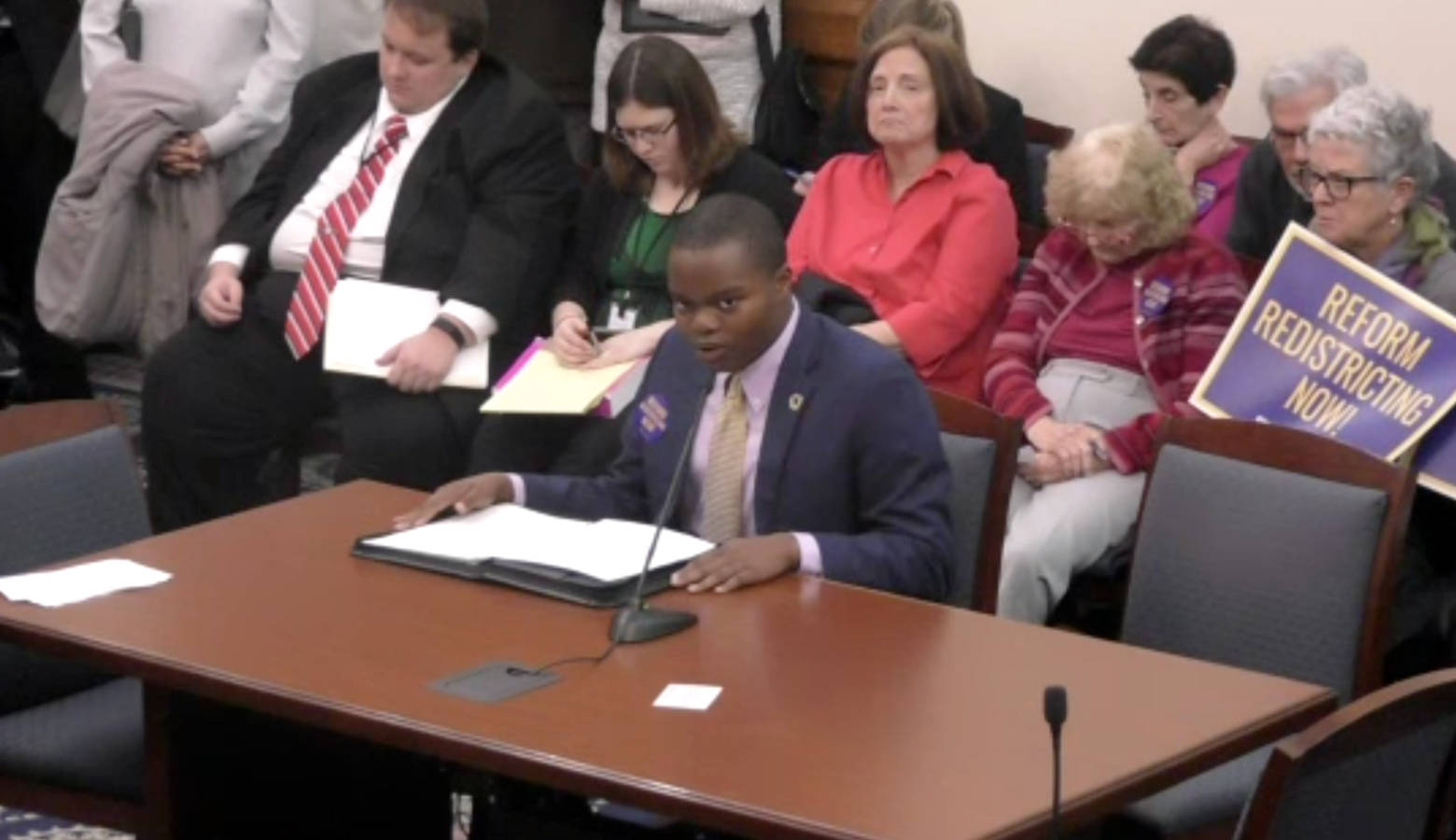 High school student Christian Omoruyi testifies before the Senate Elections Committee. (Indiana General Assembly)