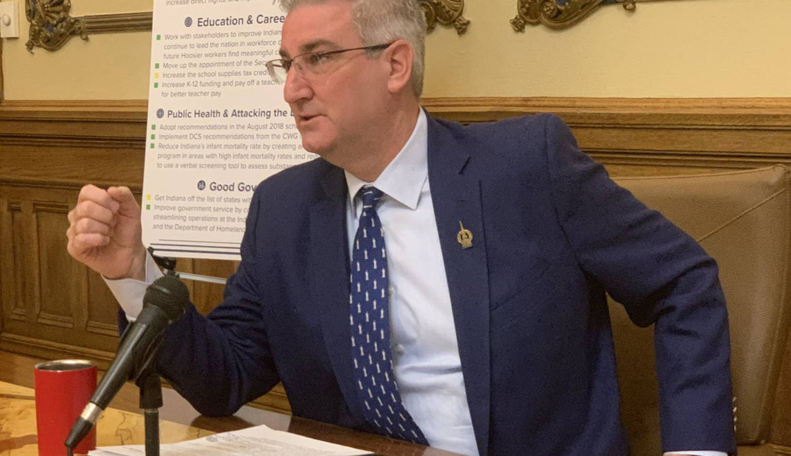 Gov. Eric Holcomb says he wants Hoosiers to contact their lawmakers to urge them to pass a hate crimes bill with a list of victim characteristics. (Brandon Smith/IPB News)