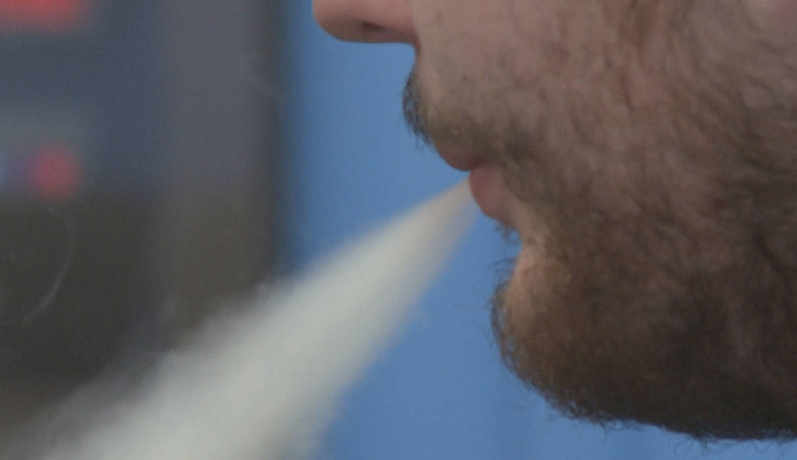 Exhaling smoke from an e-cigarette. (WFIU/WTIU)