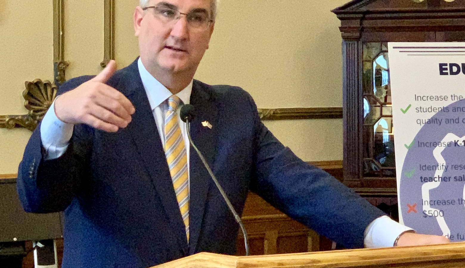 Gov. Eric Holcomb defended how Republican budget writers prioritized the state’s dollars as he signed a new budget into law. (Brandon Smith/IPB News)
