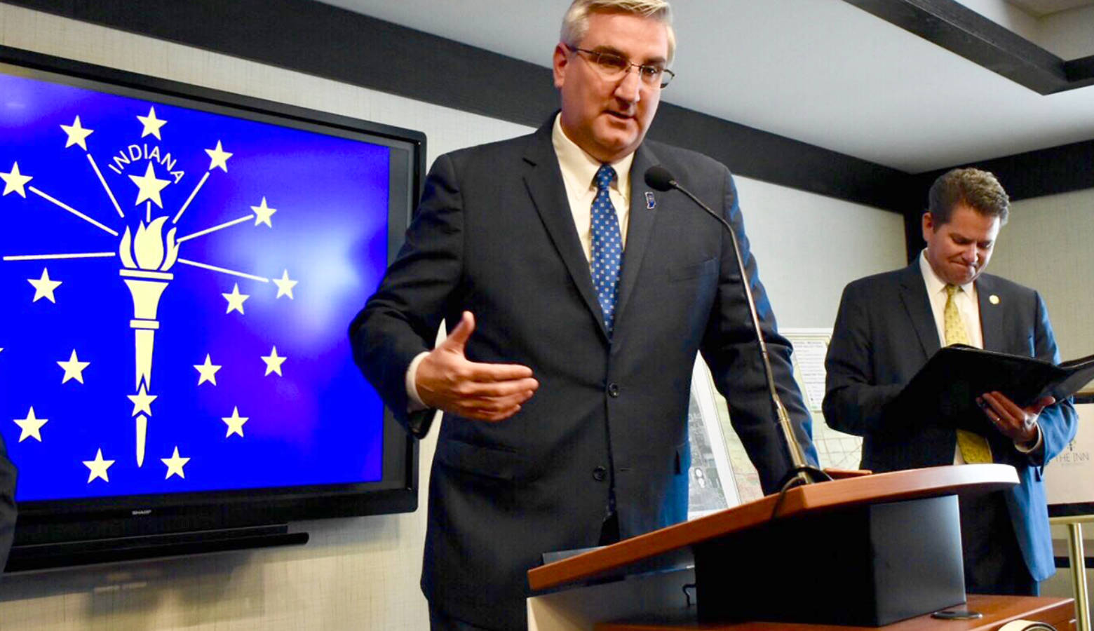 Gov. Eric Holcomb signed a bill into law approving a carbon dioxide underground storage pilot project as well as a statewide study of carbon capture. (Justin Hicks/IPB News)