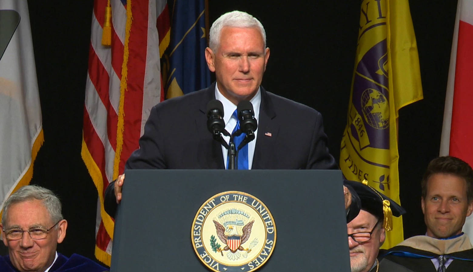 Vice President Mike Pence speaks at Taylor University's commencement. (Courtesy of Taylor University)