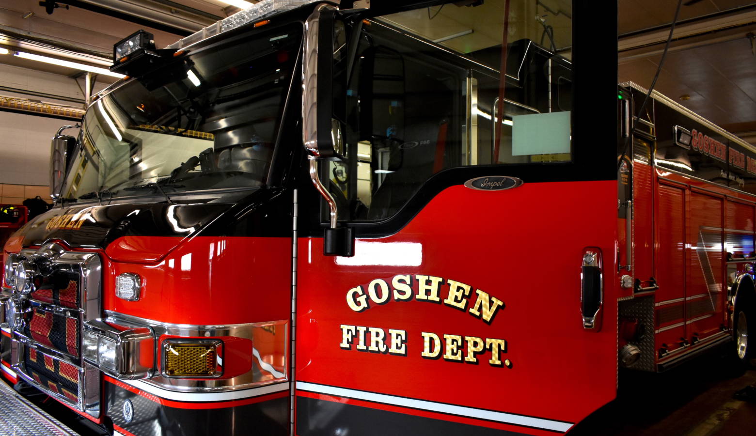 A fire engine inside the Goshen Fire Department. (Justin Hicks/IPB News)