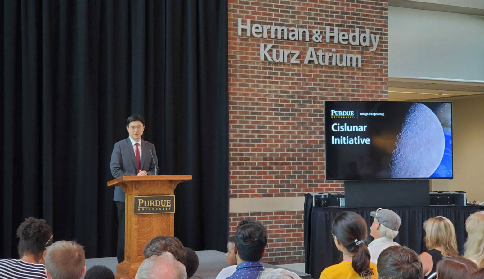 Purdue College of Engineering Dean Mung Chiang announces the new initiative. (Samantha Horton/IPB News)