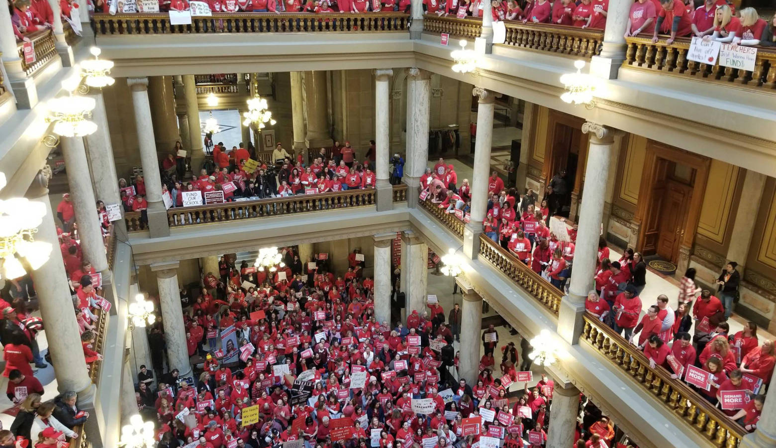 Teachers have rallied at the statehouse this year to press for better pay and more respect for their profession. (Jeanie Lindsay/IPB News)
