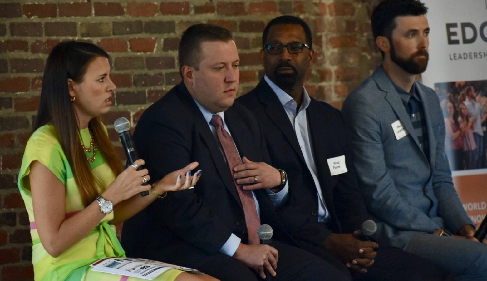 Panelists including Indiana Career Connections and Talent Secretary Blair Milo and Department of Workforce Development Commissioner Fred Payne spoke about "brain gain" efforts in Indiana. (Justin Hicks/IPB News)