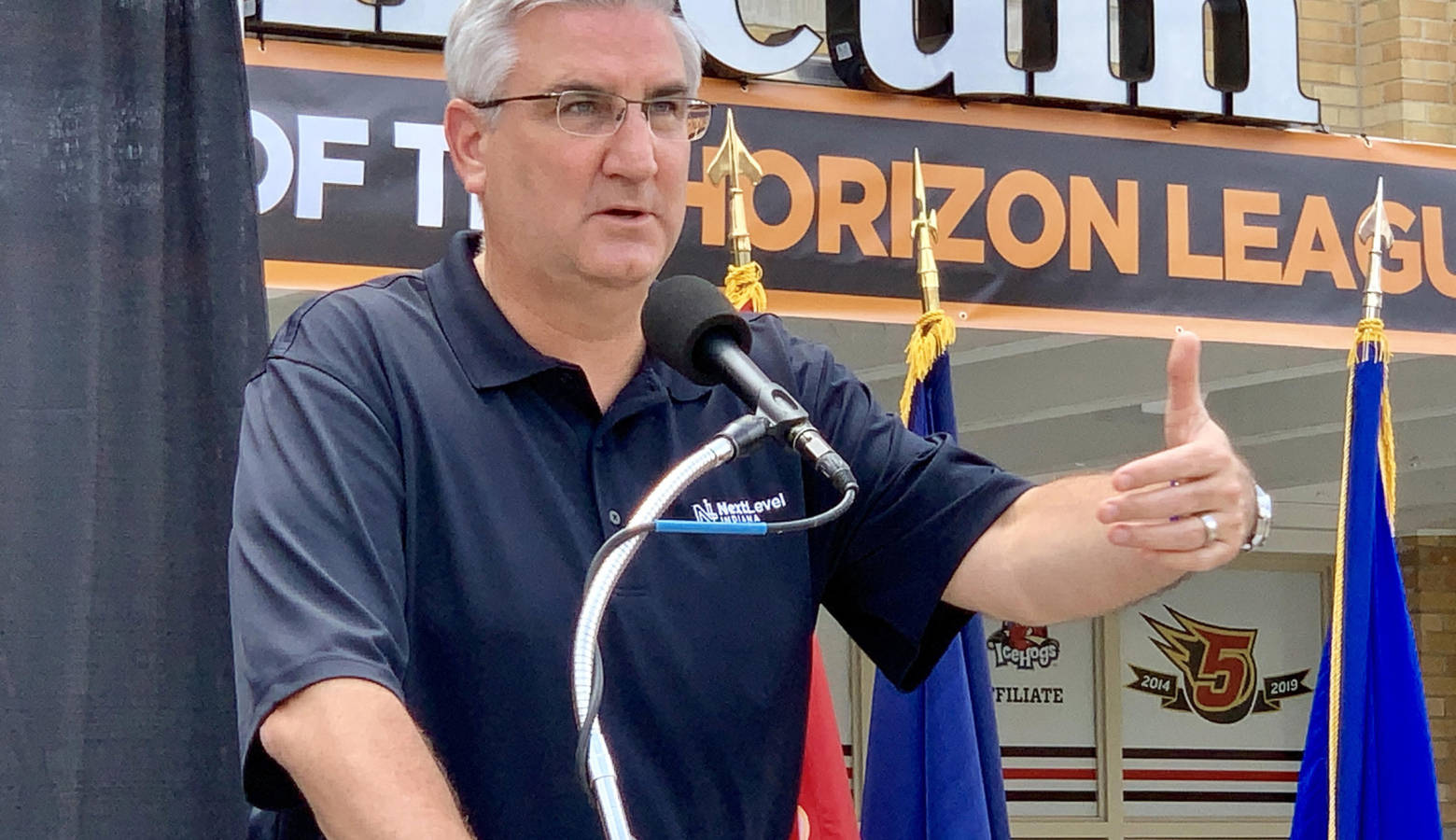 Gov. Eric Holcomb dodged questions about the role President Donald Trump’s rhetoric may have played in recent mass shootings in El Paso, Texas, and Dayton, Ohio. (Brandon Smith/IPB News)