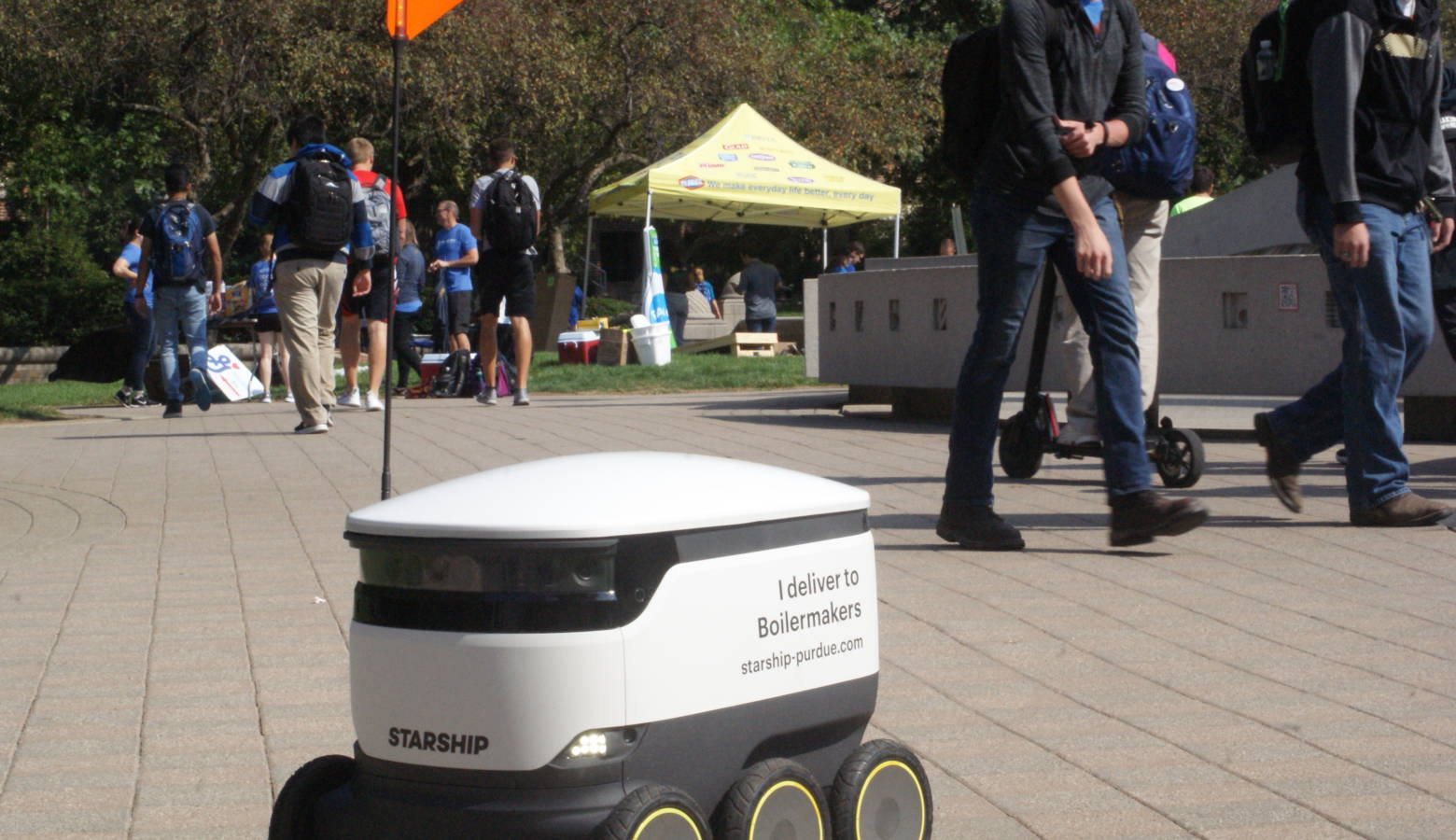 Starship Technologies shows one of the company's delivery robots on Purdue University's campus.  (Samantha Horton/IPB News)