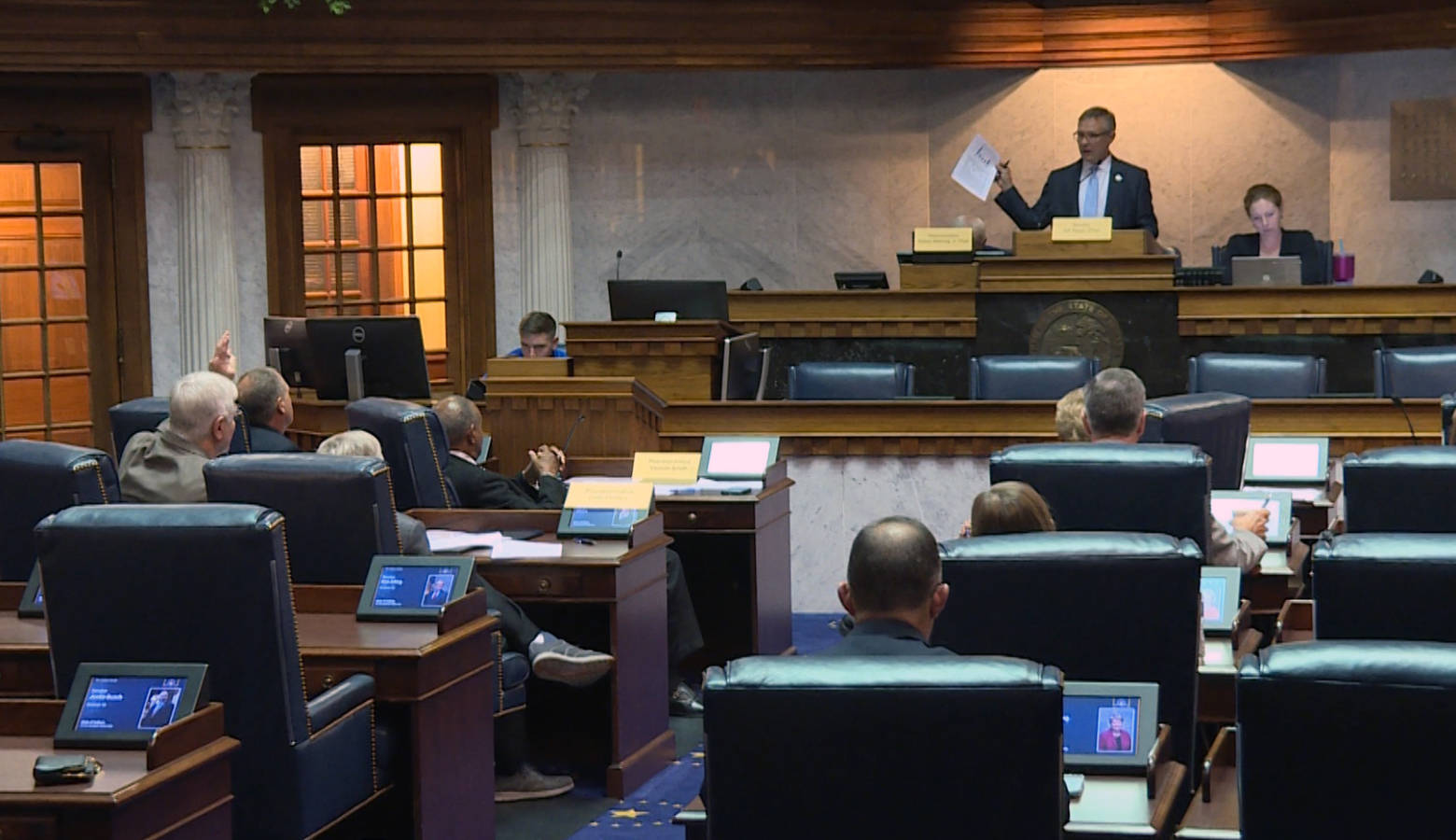 The education-focused summer study committee meets for the final time of 2019 in the Senate chamber. Lawmakers on the committee also serve on the education committees during the legislative session. (Jeanie Lindsay/IPB News)