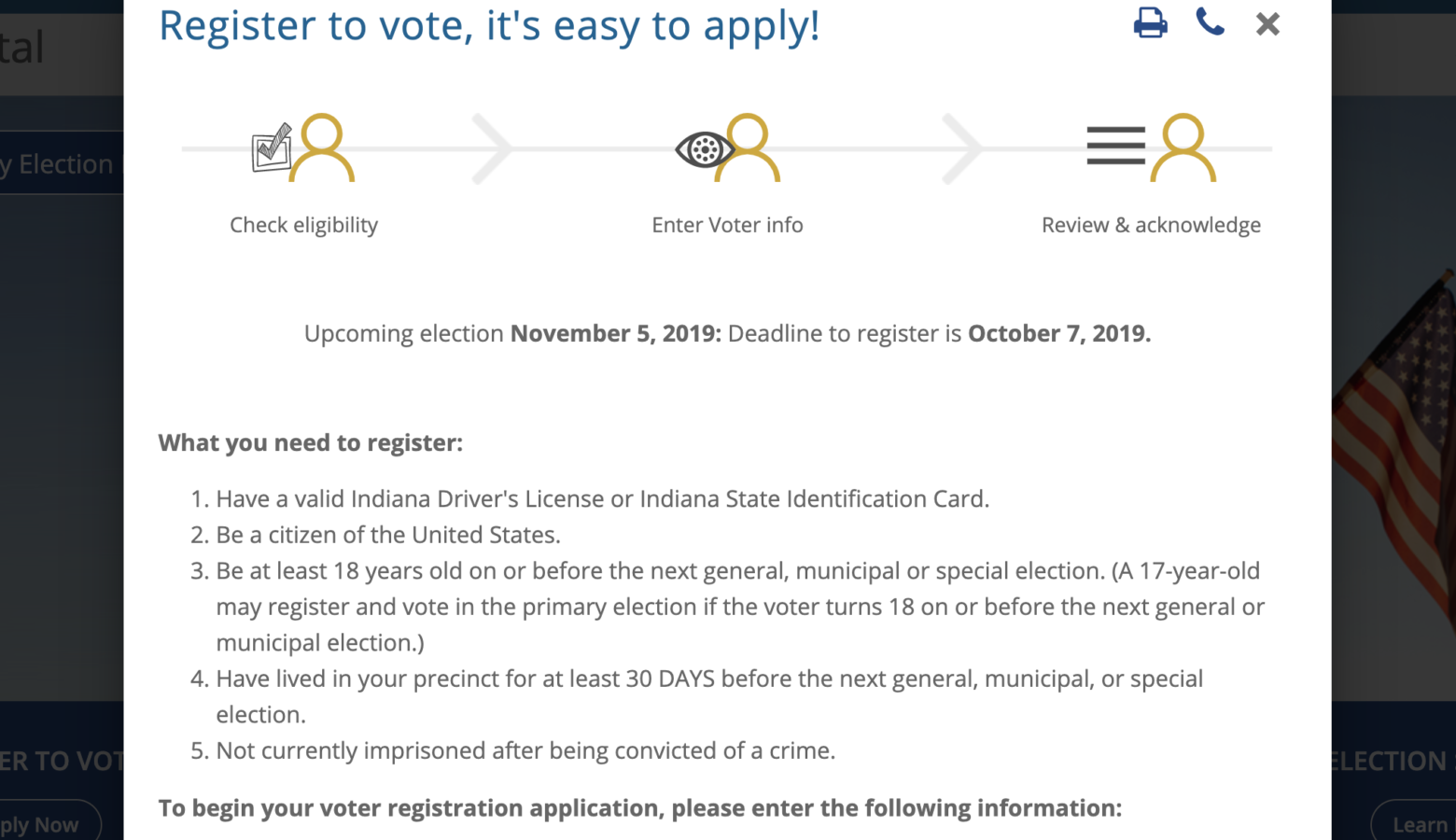 Hoosiers can register to vote online by the end of the day Monday, Oct. 7. (IndianaVoters.com)