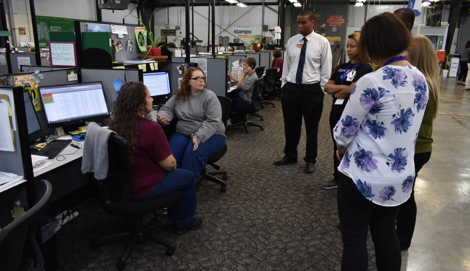 Employers speak with inmates at the Televerde call center located within Rockville Correctional Facility. (Justin Hicks/IPB News)