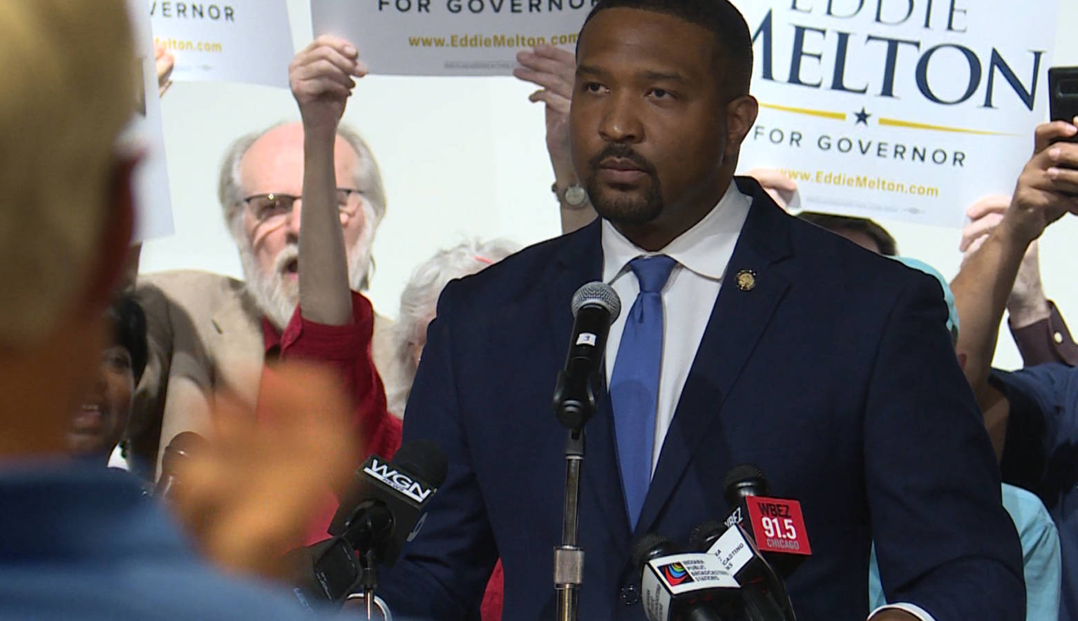 Sen. Eddie Melton (D-Gary) launched his gubernatorial bid in his hometown, with about 200 supporters cheering him on. (Lauren Chapman/IPB News)