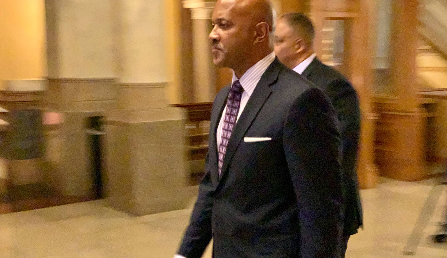 Attorney General Curtis Hill walks into his disciplinary hearing. (Brandon Smith/IPB News)