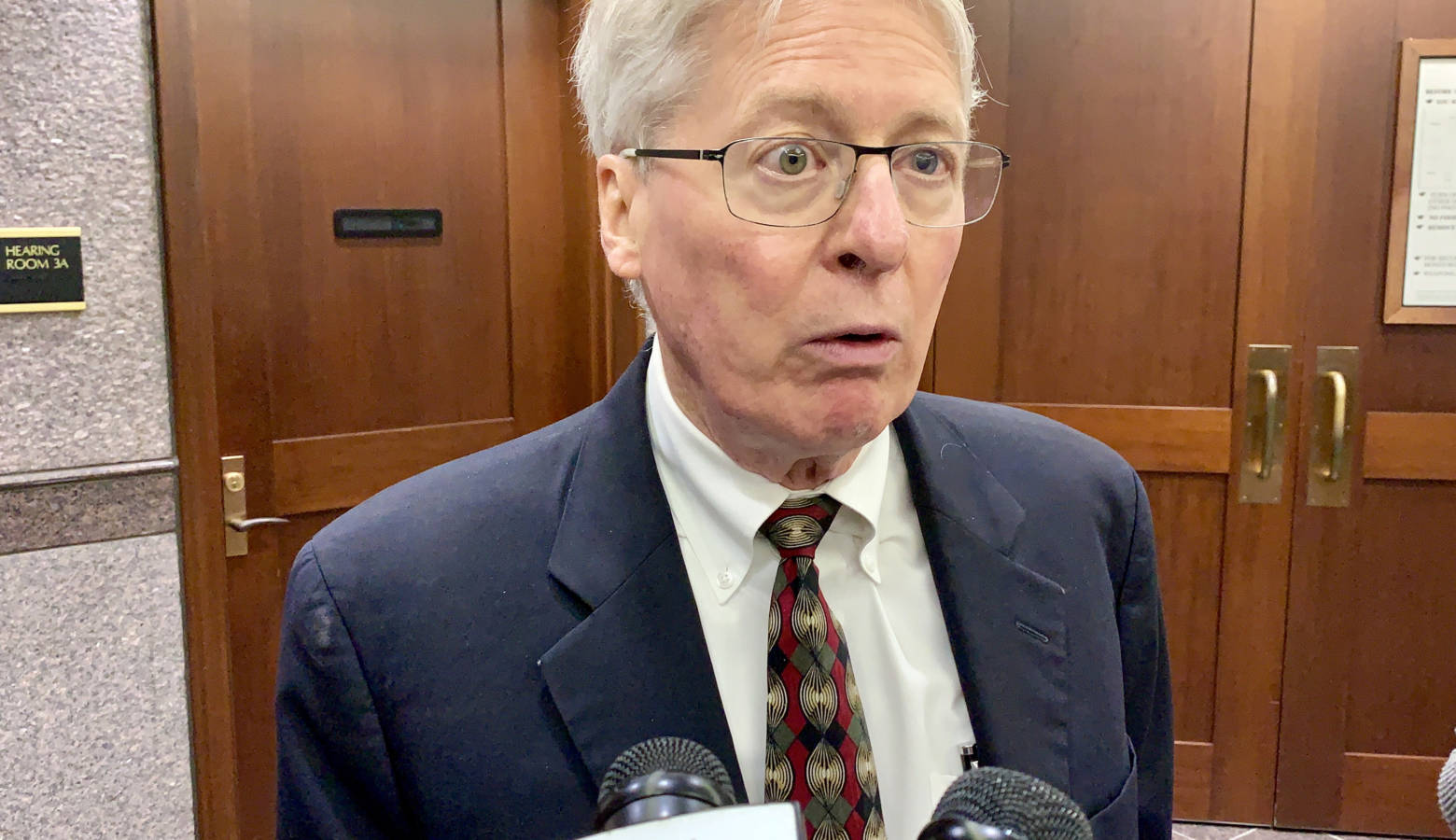 Attorney Jim Bopp speaks to reporters after he asked a Hamilton County judge to strike down the so-called "fix" to Indiana's controversial Religious Freedom Restoration Act. (Brandon Smith/IPB News)