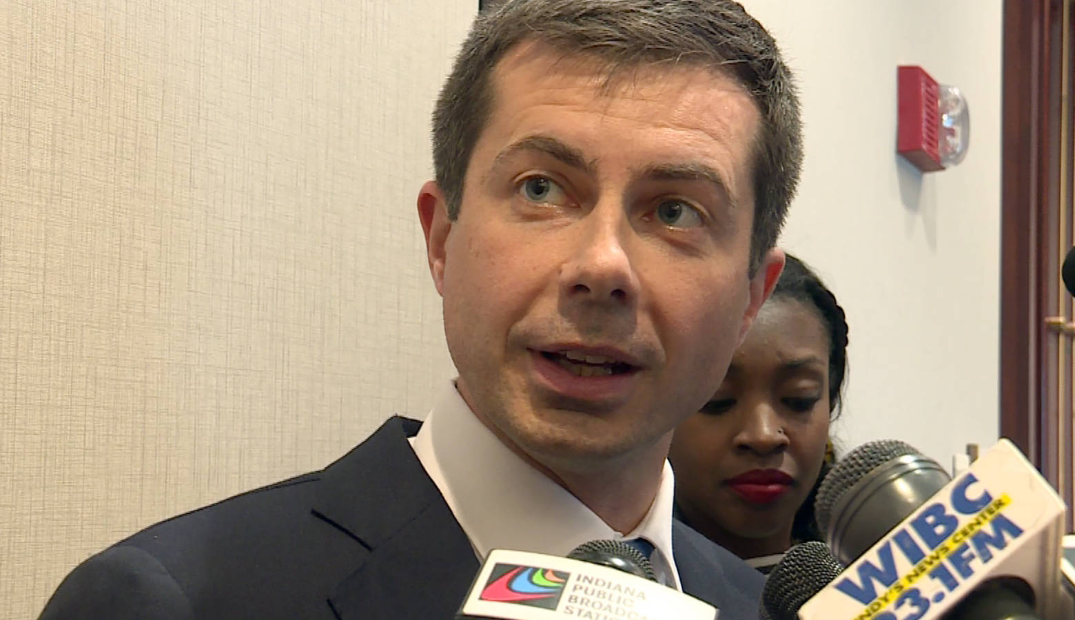 Mayor Pete Buttigieg (D-South Bend) speaks to reporters prior to his speech at an Indianapolis NAACP event. (Lauren Chapman/IPB News)