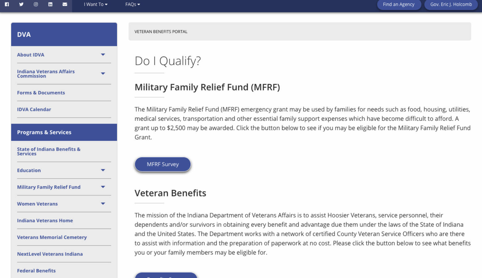 The online portal is meant to provide a way for veterans, spouses and dependents to check whether they’re eligible for government benefits. (Indiana Department of Veterans Affairs)