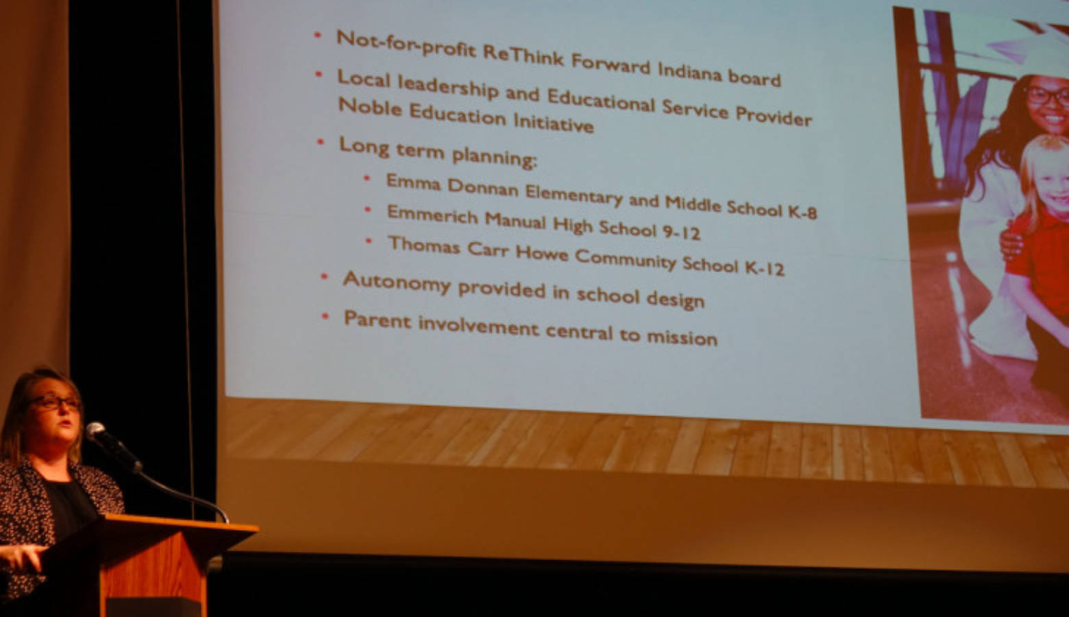 Misty Ndiritu, Noble Education Initiative's Indiana State Director, talks during a public hearing on the charter applications for three schools under state takeover on Monday, Nov. 25, 2019.