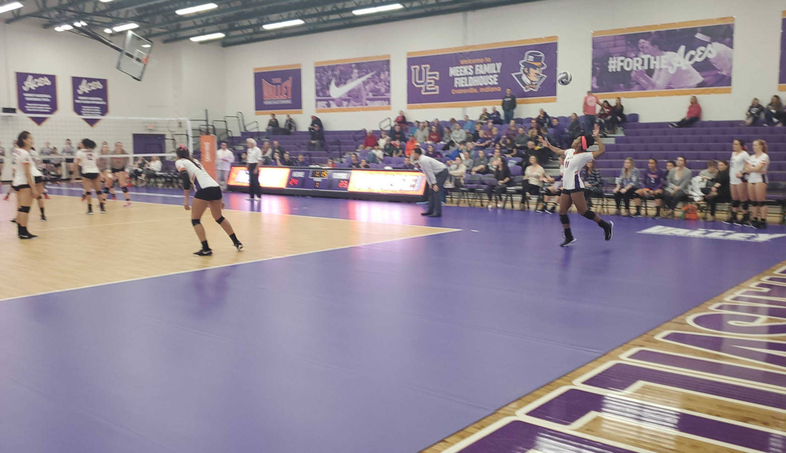 University of Evansville women's volleyball team plays against conference opponent Bradley University. (Samantha Horton/IPB News)
