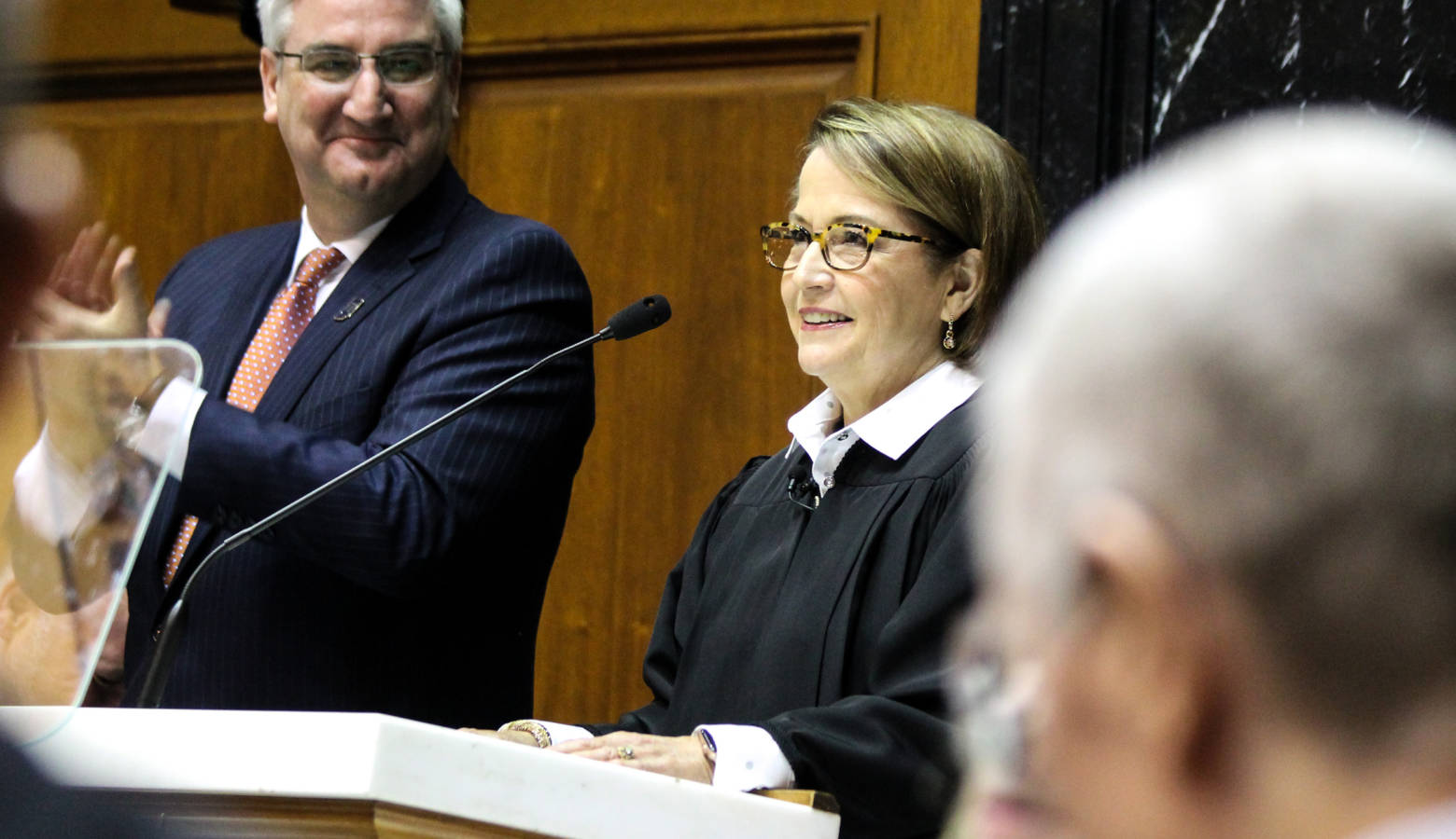 Indiana Chief Justice Loretta Rush delivers her 2020 State of the Judiciary Address. (Lauren Chapman/IPB News)
