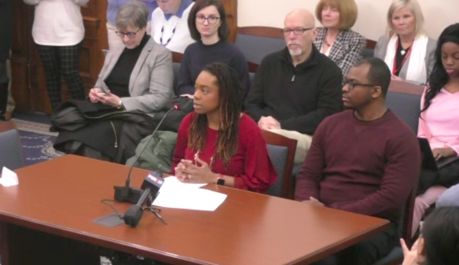 Ashley Phillips testified in support of the bill in front of the Senate committee on Family and Children Services. (Courtesy Indiana General Assembly)