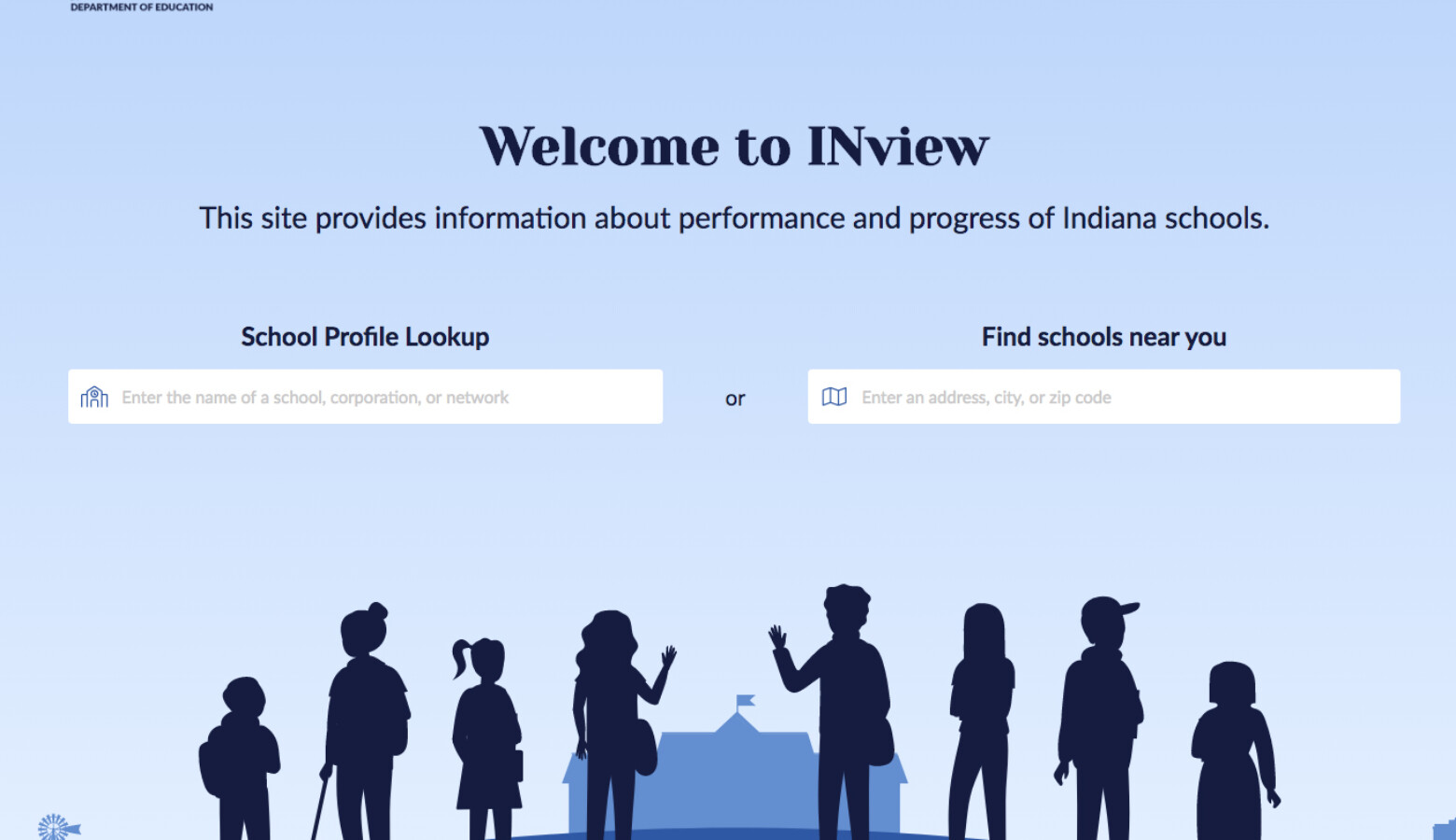 The front page of the new school data portal from the state, at inview.doe.in.gov. (Courtesy INView)