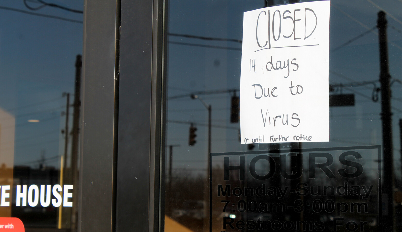 Christina's Pancake House in Indianapolis displays a sign, telling customers they're closed for the next two weeks. (Lauren Chapman/IPB News)