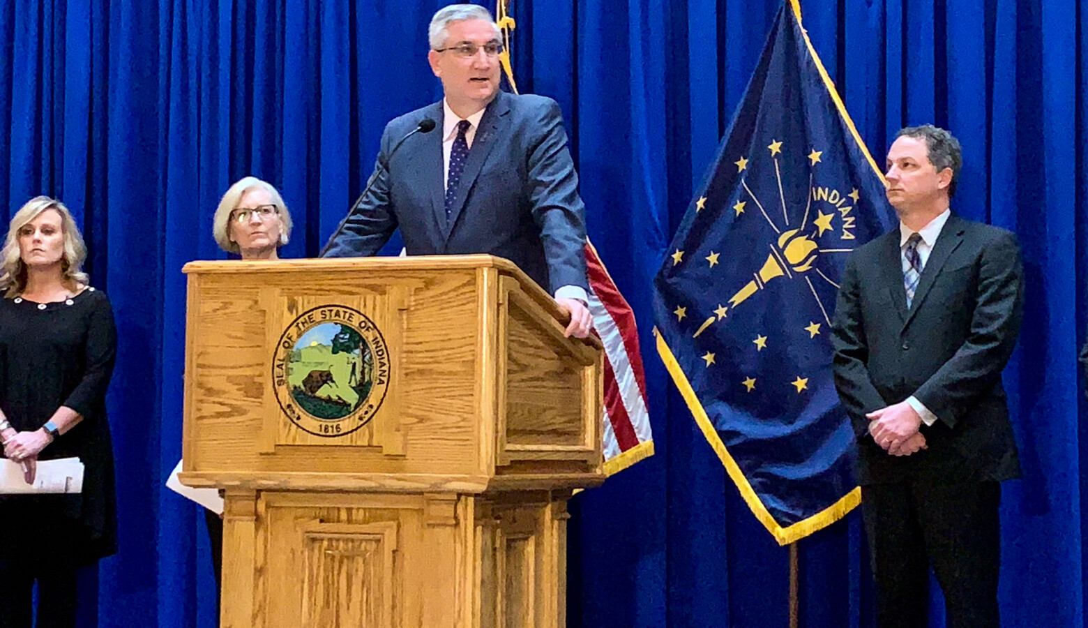 Gov. Eric Holcomb announced a new series of measures aimed at helping those affected by the COVID-19 pandemic. (Brandon Smith/IPB News)