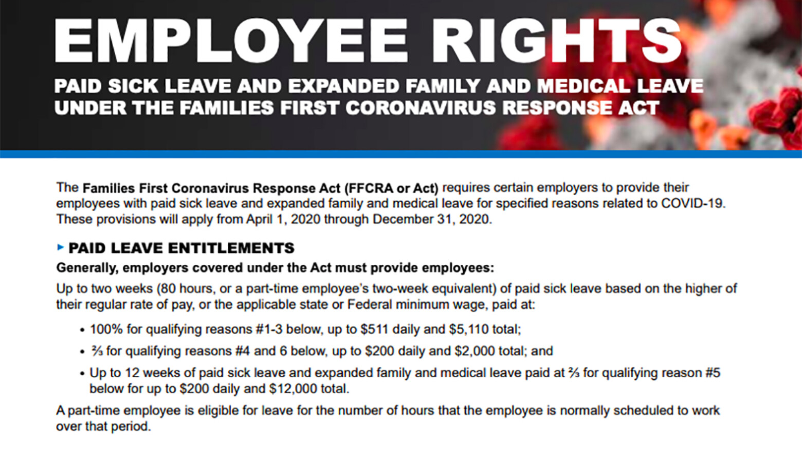 A guidance poster issued by the Department of Labor for employers to follow new paid leave rules. (Courtesy U.S. Department of Labor)
