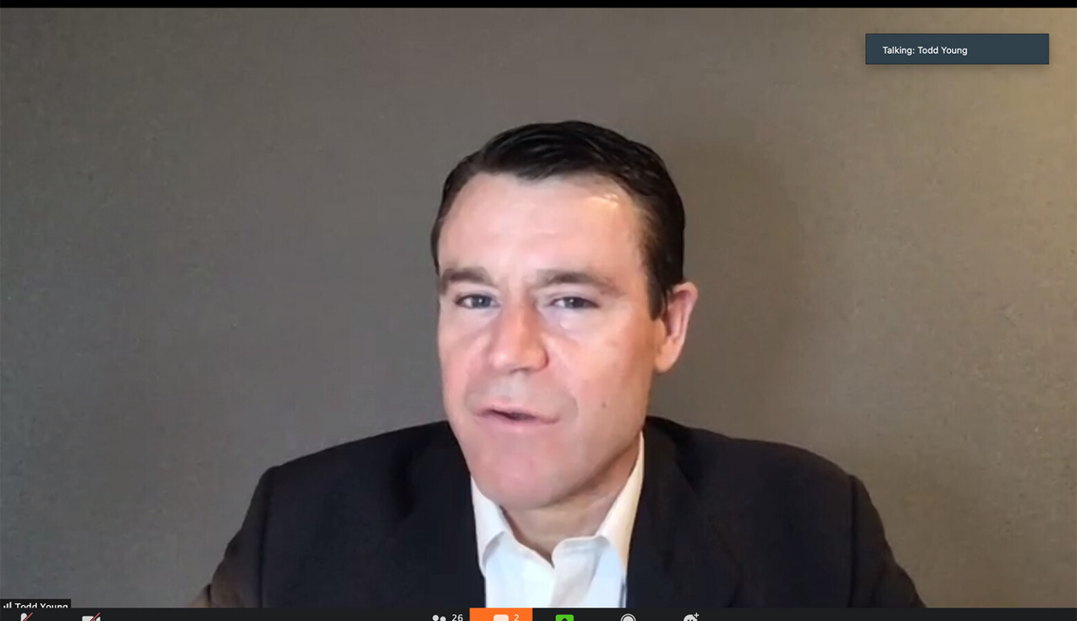 Sen. Todd Young (R-Ind.) says the federal Payment Protection Program funding is meant for small businesses – and big companies that received some of the money should return it. (Screenshot of Zoom call)