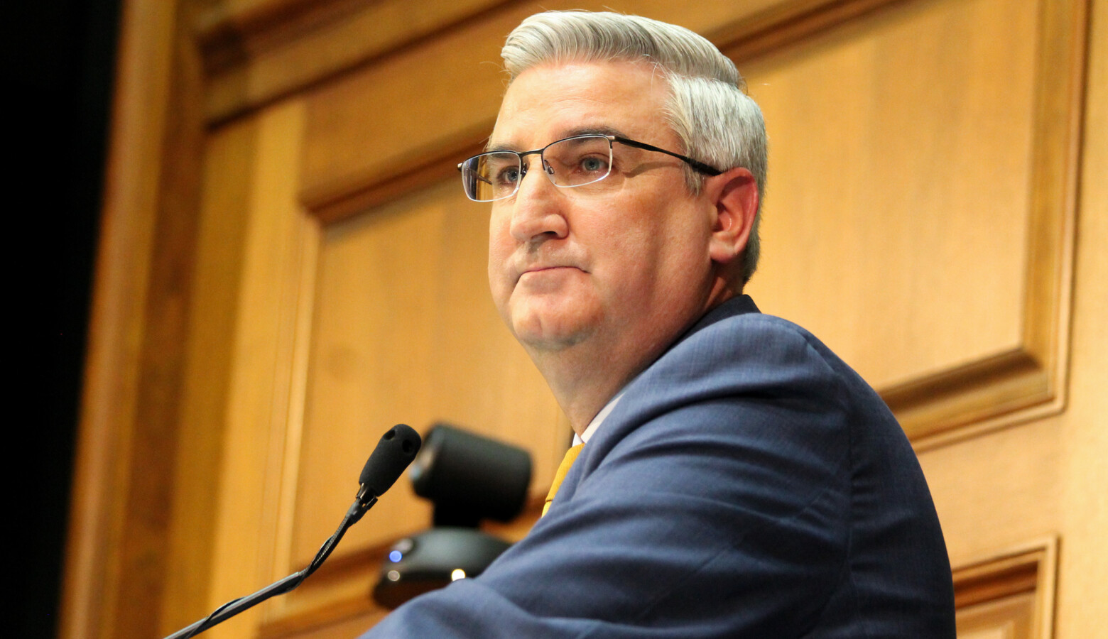 In a statement, Gov. Eric Holcomb calls the incident a “lesson learned” that even a quick photo requires following experts’ guidance to wear a mask in public. (Lauren Chapman/IPB News)