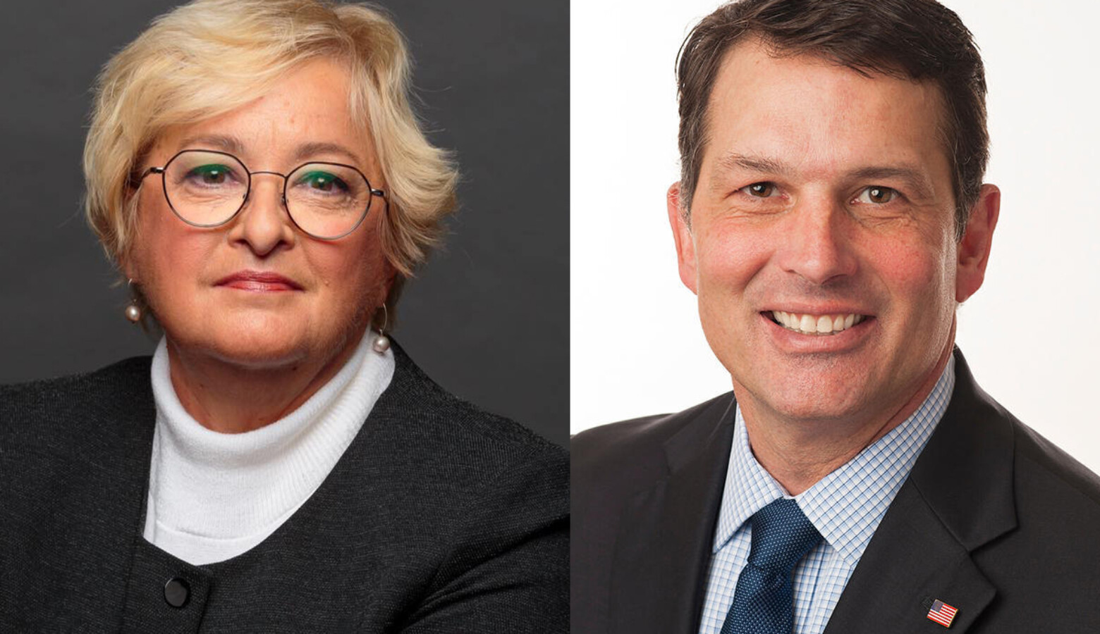 Sen. Karen Tallian (D-Ogden Dunes), left, and former Evansville Mayor Jonathan Weinzapfel are Indiana Democrats' candidates for Attorney General. (Courtesy of the Tallian and Weinzapfel campaigns)